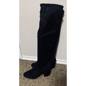 Bar III Women’s Black Vegan Suede Knee High Boots Size 10 side zip block heels